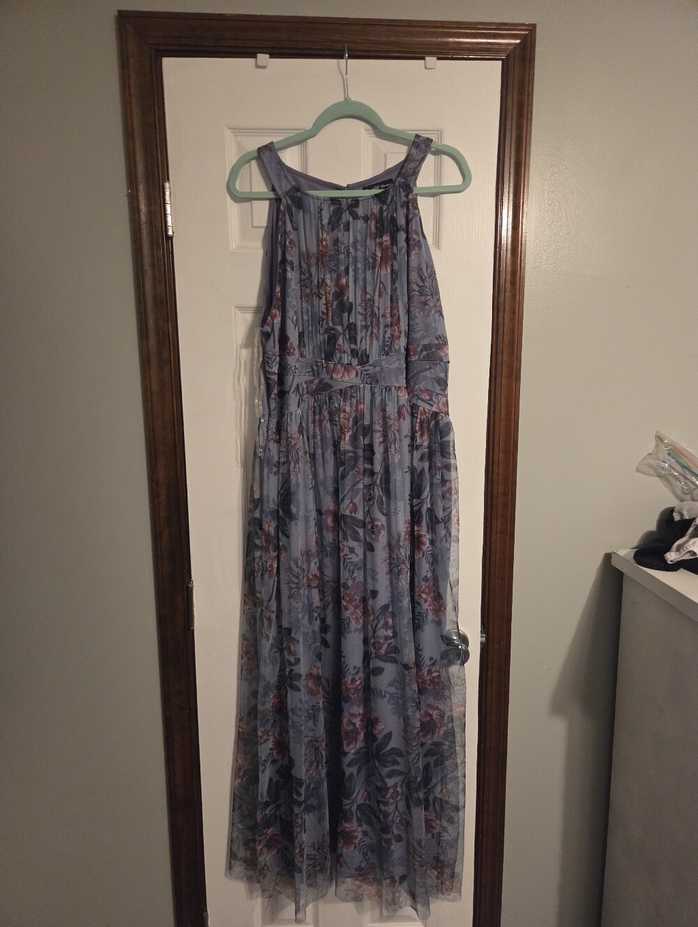 Floral Halter Maxi Dress in Dusty Blue